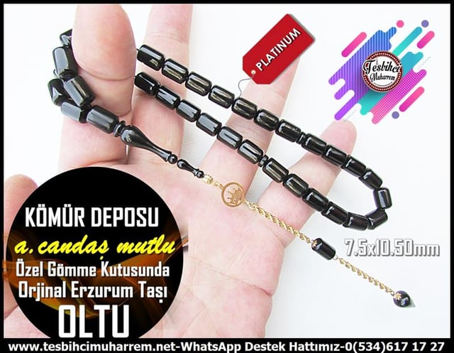 Oltu Taşı TesbihlerTM12685Tespih Erzurum Oltu Taşı Özel Gömme Kutusunda Altın Püsküllü Kömür Deposu TesbihTespih Erzurum Oltu Taşı Özel Gömme Kutusunda Altın Püsküllü Kömür Deposu Tesbih