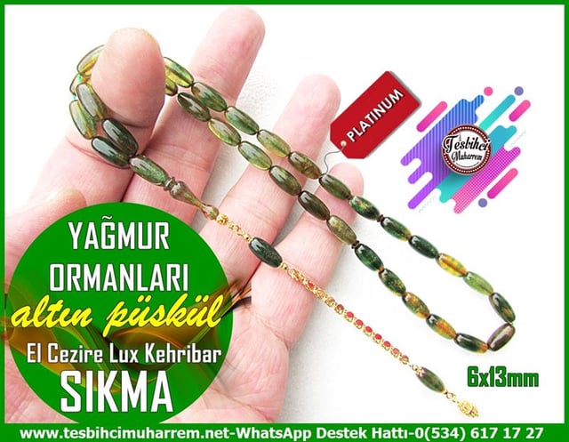 Hareli Yeşil Kehribar TesbihlerTM12531Tespih Lux Çubuk Sıkma Kehribar Altın Püsküllü Sert Kesme Osmanlı Form Sarı Gelin TesbihTespih Lux Sıkma Kehribar Altın Püsküllü El Cezire Yeşil Badem Kesim Yağmur Ormanları Tesbih