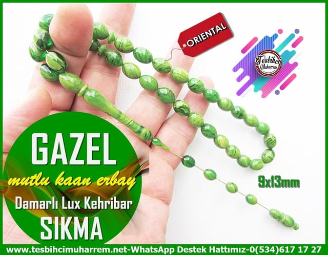 Hareli Yeşil Kehribar TesbihlerTM13210Tespih Sıkma Kehribar I Damarlı Lux Beyzi Kesim Gazel TesbihTespih Sıkma Kehribar I Damarlı Lux Beyzi Kesim Gazel Tesbih