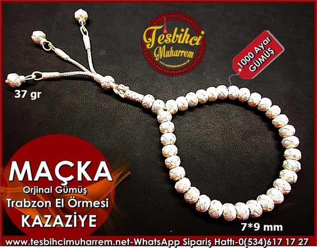 Trabzon El Örmesi Kazaziye Tesbih 37 gr 1000 Ayar Gümüş Maçka