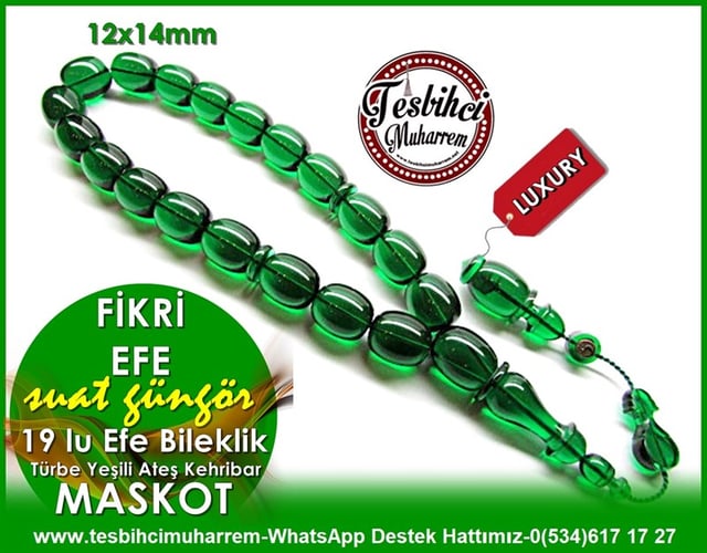 Türbe Yeşili Fıçı Kesim 19 Habbe Sıkma Kehribar Tesbih Fikri Efe  