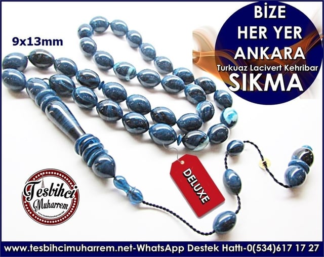 Turkuaz Lacivert Beyzi Sıkma Kehribar Tesbih Bize Her Yer Ankara 