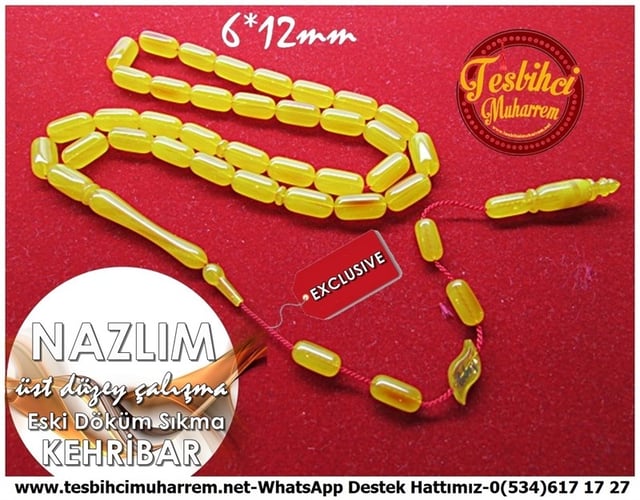 Üst Düzey Çalışma Exclusive Eski Döküm Sıkma Kehribar Tesbih Nazlım
