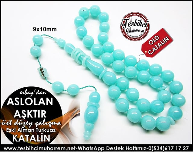 Üst Düzey Çalışma Objeden Aqua Blue Alman Katalin Tesbih Aslolan Aşktır