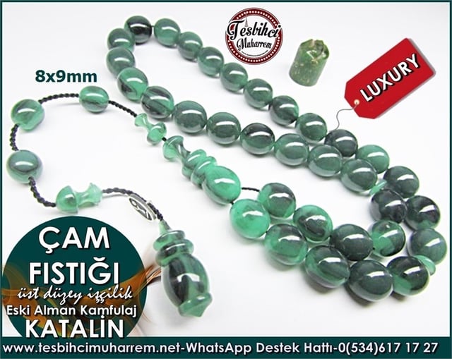 Üst Düzey İşçilik Bileklik Yeşil Eski Alman Kamfulaj Katalin Tesbih Çam Fıstığı