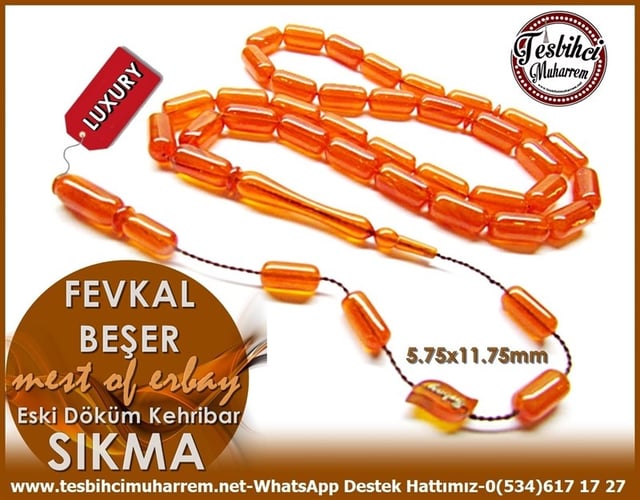 Üst Düzey İşçilik Eski Döküm Sıkma Kehribar Tesbih Fevkalbeşer 