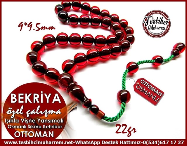 Üst Düzey İşçilik Eski Osmanlı Sıkma Kehribar Tesbih Bekriya