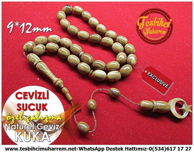 Üst Düzey İşçilik Özel Çalışma Ay Yıldız Motifli El İşçiliği Kuka Cevizi Tesbih Cevizli Sucuk