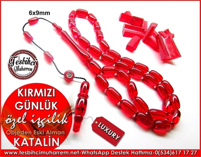 Üst Düzey İşçilik Özel Çalışma Objeden Eski Alman Katalin Tesbih Kırmızı Günlük