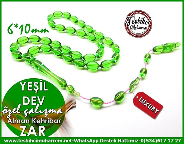 Üst Düzey İşçilik Özel Çalışma Yeşil Alman Zar Kehribar Tesbih Yeşil Dev