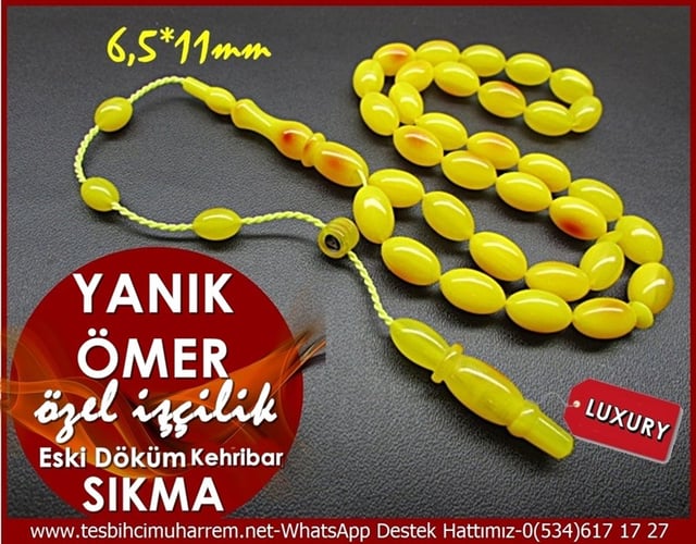 Üst Düzey İşçilik Patinli Eski Döküm Sıkma Kehribar Tesbih Yanık Ömer