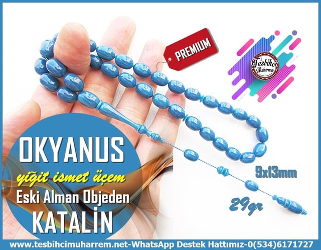 Katalin Ve Bağa TesbihlerTM13862Yiğit İsmet Üçem Usta İmzalı Tespih Eski Alman Katalin l Özel Gömme Kutulu Vermilion Orange '' Bergamalı '' TesbihTespih Premium Katalin l Eski Alman Badem Kesim Okyanus Tesbih 
