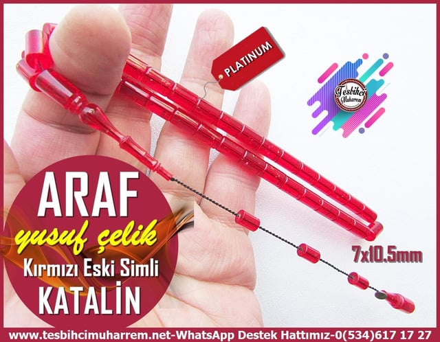 Katalin Ve Bağa TesbihlerTM13675Yusuf Çelik Usta Tornası | Kırmızı Renk Eski Simli  Katalin Tespih, Kesme Kesim, 
