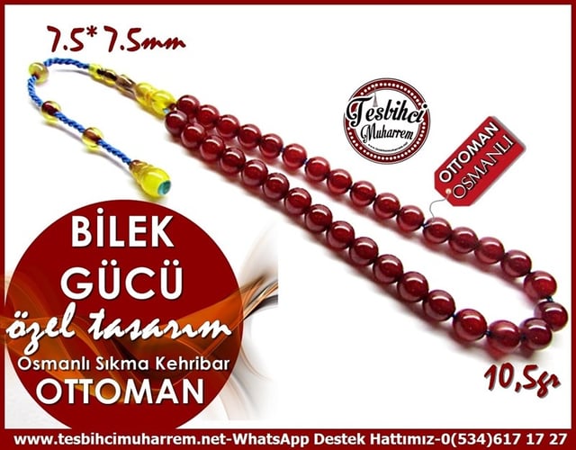 Yuvarlak Kesim Damarlı Osmanlı Sıkma Kehribar Tesbih Bilek Gücü
