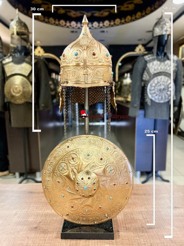 Fatih Sultan Mehmet Minyatür Miğfer ve Kalkan Seti