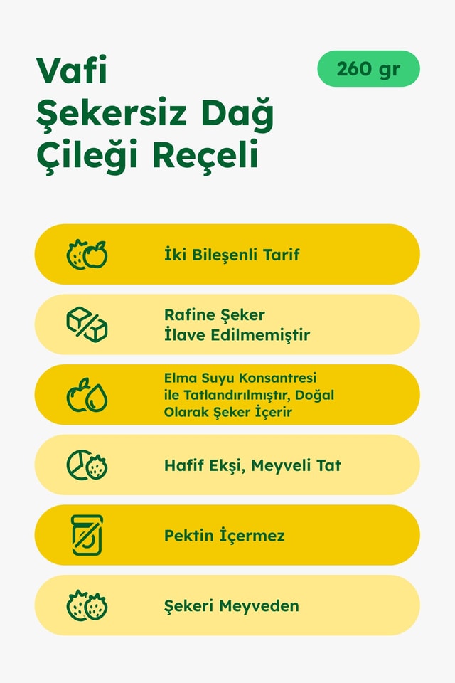 Vafi Şekersiz Dağ Çileği Reçeli 260 gr