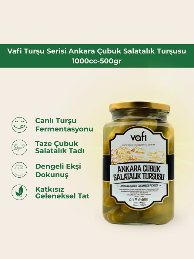 Vafi Turşu Serisi Ankara Çubuk Salatalık Turşusu 1000cc-500gr