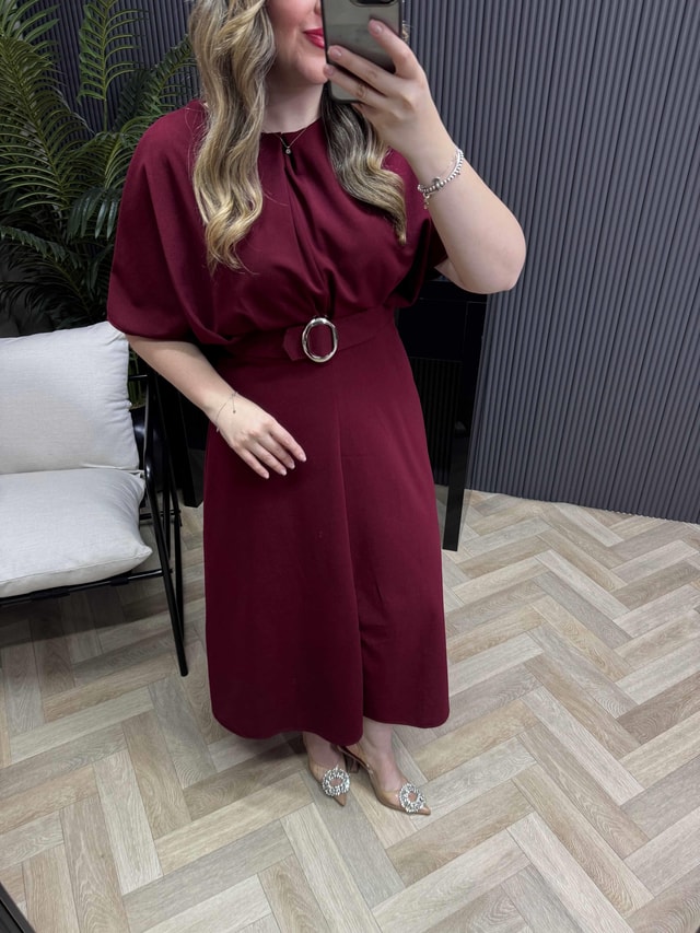 Alya Gümüş Tokalı Tasarım Elbise Bordo