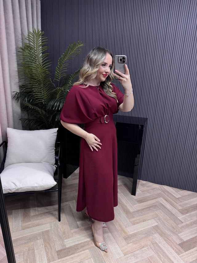 Alya Gümüş Tokalı Tasarım Elbise Bordo