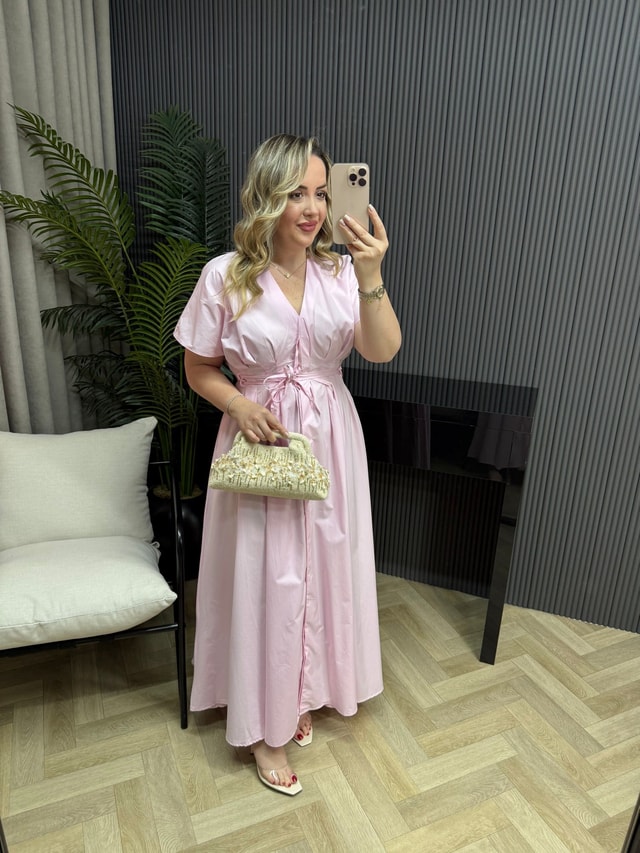 Amber Bel Bağlama Detaylı Orj Marka Model Elbise Pembe