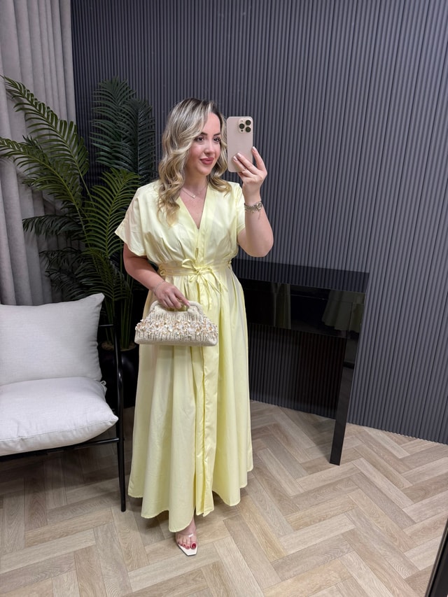 Amber Bel Bağlama Detaylı Orj Marka Model Elbise Sarı