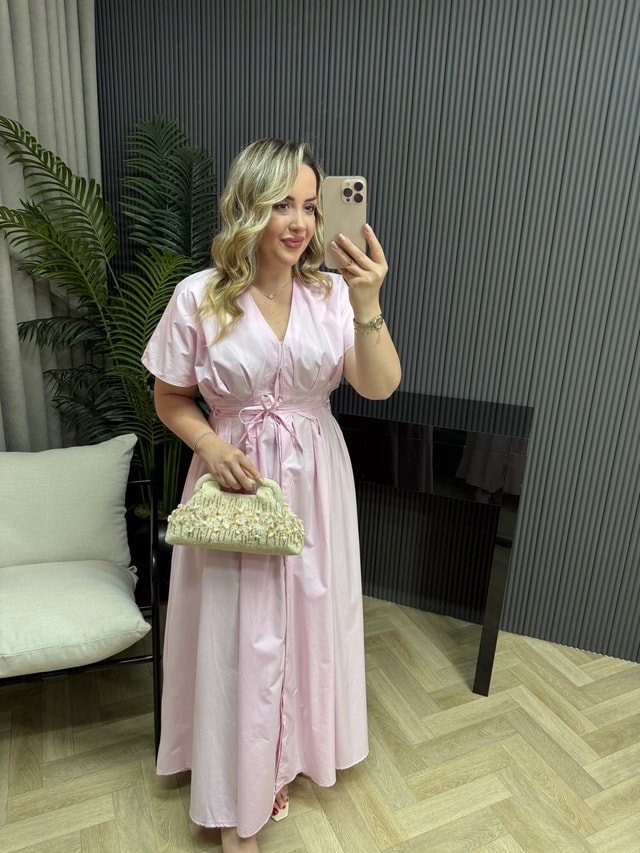 Amber Bel Bağlama Detaylı Orj Marka Model Elbise Pembe