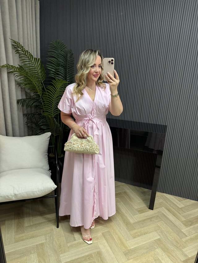 Amber Bel Bağlama Detaylı Orj Marka Model Elbise Pembe