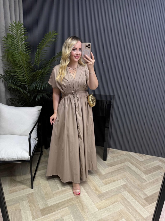 Amber Bel Bağlama Detaylı Orj Marka Model Elbise Camel