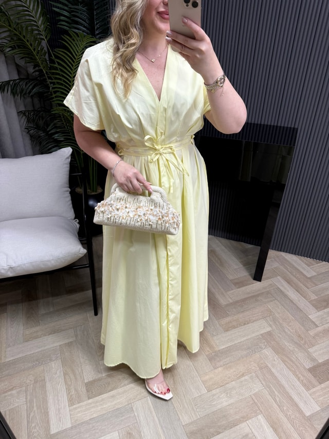 Amber Bel Bağlama Detaylı Orj Marka Model Elbise Sarı