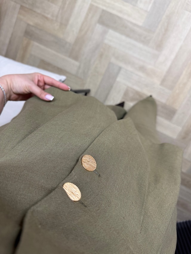 Arya Belden Oturan Ceketlı Tasarım Keten Takım Haki 