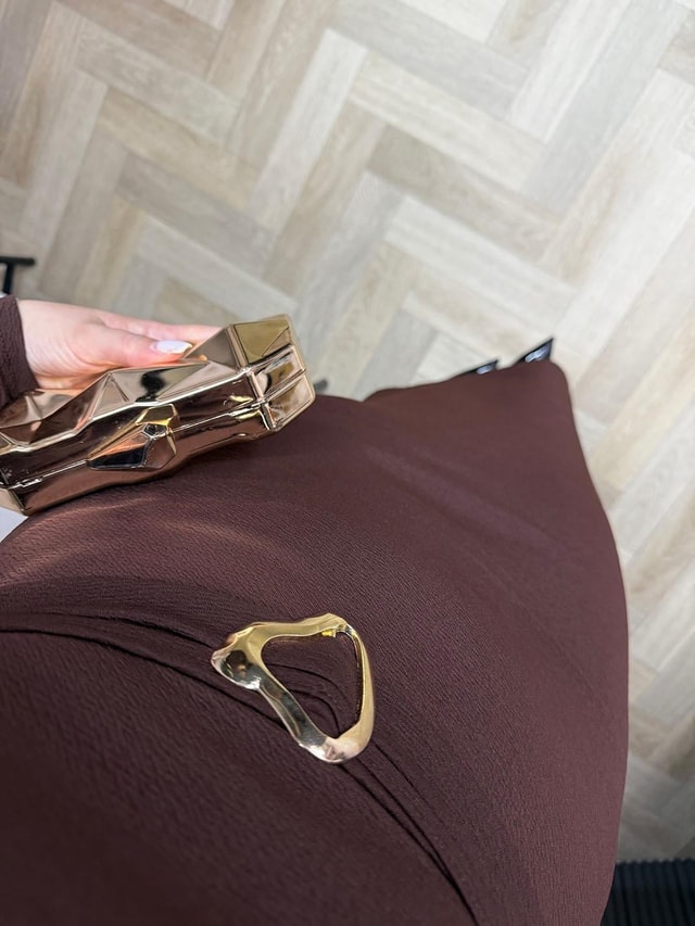 Barnes Gold Detaylı Orj Marka Model Elbise Kahverengi