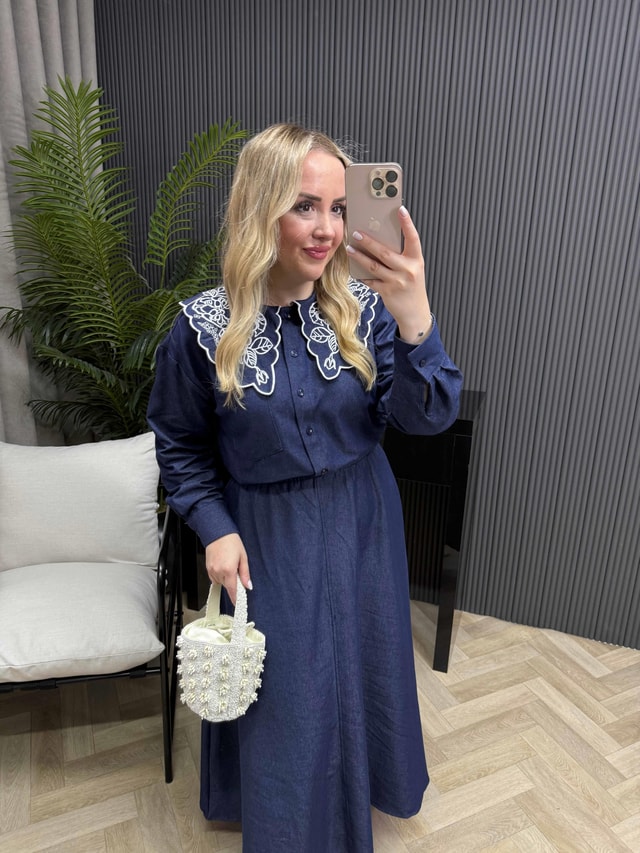 Bebe Yaka İşlemelı Denim Gömlek