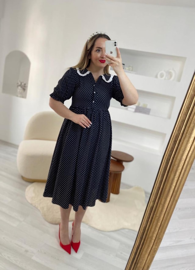 Bebe Yaka Vintage Elbise Siyah