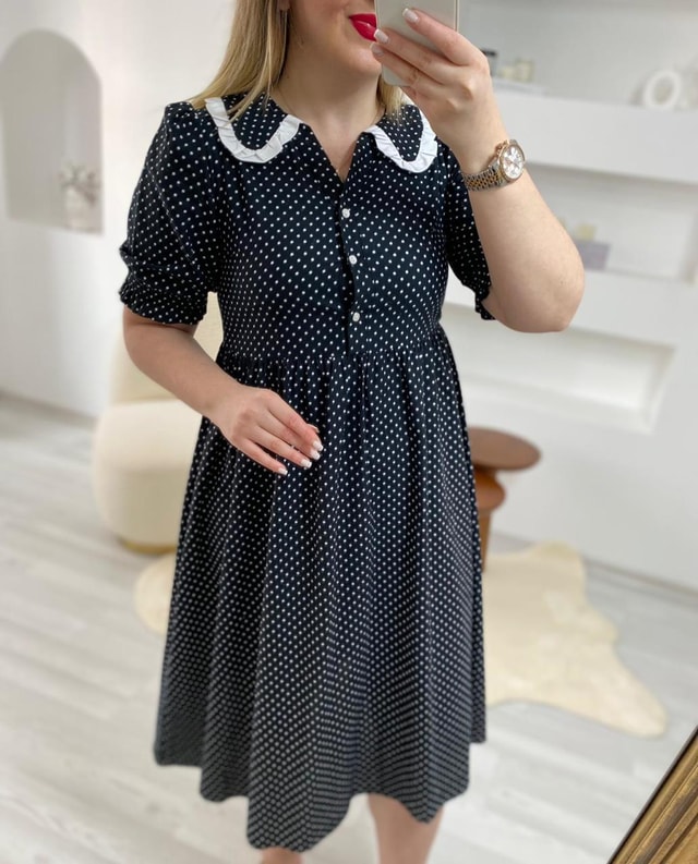Bebe Yaka Vintage Elbise Siyah