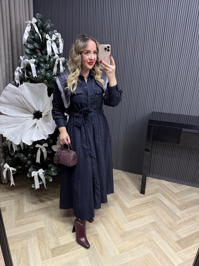Bella Tasarım Belden Oturtmalı Denim Elbise