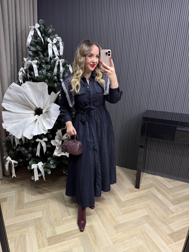 Bella Tasarım Belden Oturtmalı Denim Elbise