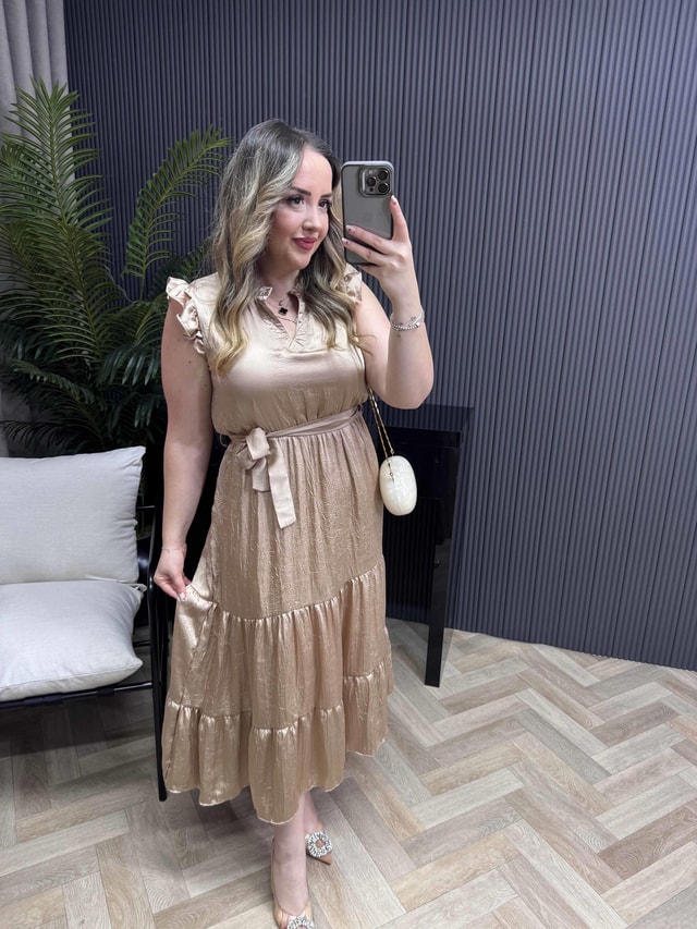 Bella Tasarım İpek Saten Elbise Bronz