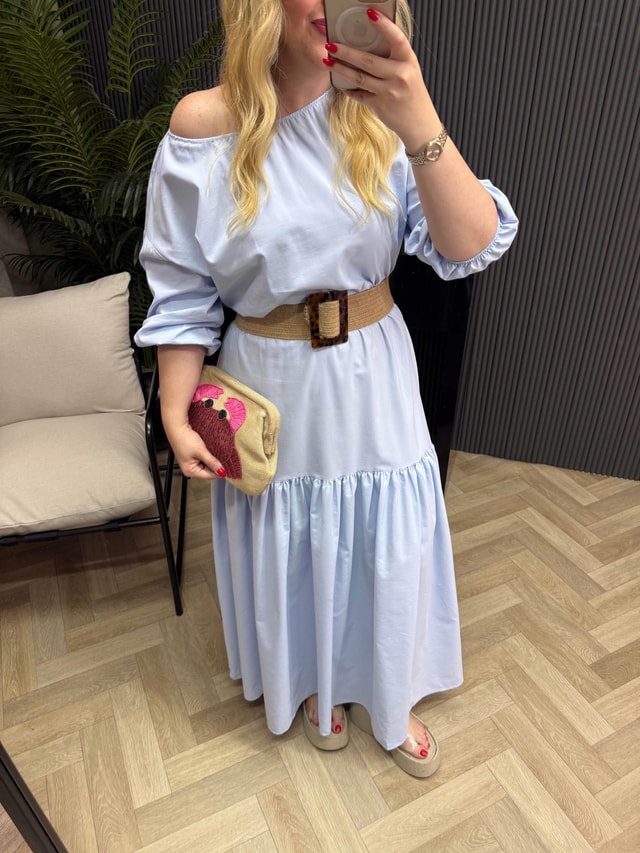Berrak Beli Lastikli Pamuk Poplin Elbise Bebek Mavi