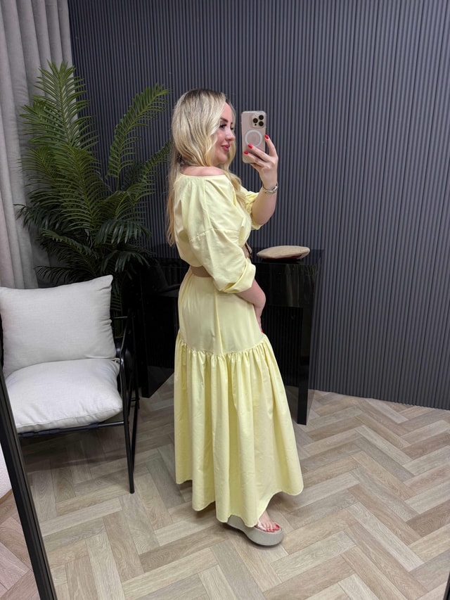 Berrak Beli Lastikli Pamuk Poplin Elbise Butter Yellow