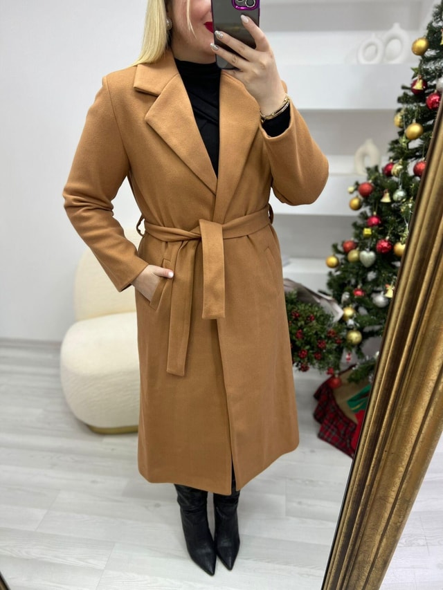 Camel Renk  Kaşe Kaban
