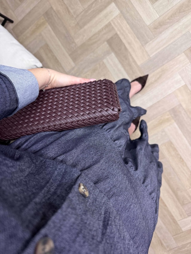 Carla Beli Lastikli Tasarım Denim Elbise