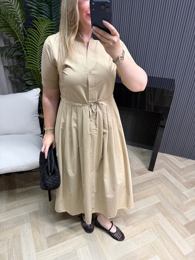 Defne Bel Büzgülü Orj Marka Model Elbise Camel