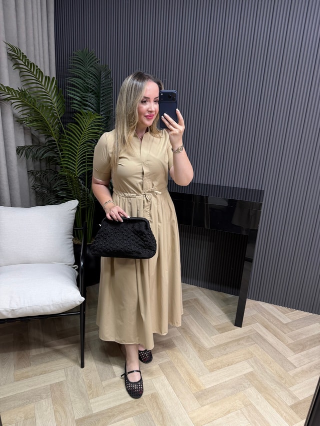 Defne Bel Büzgülü Orj Marka Model Elbise Camel