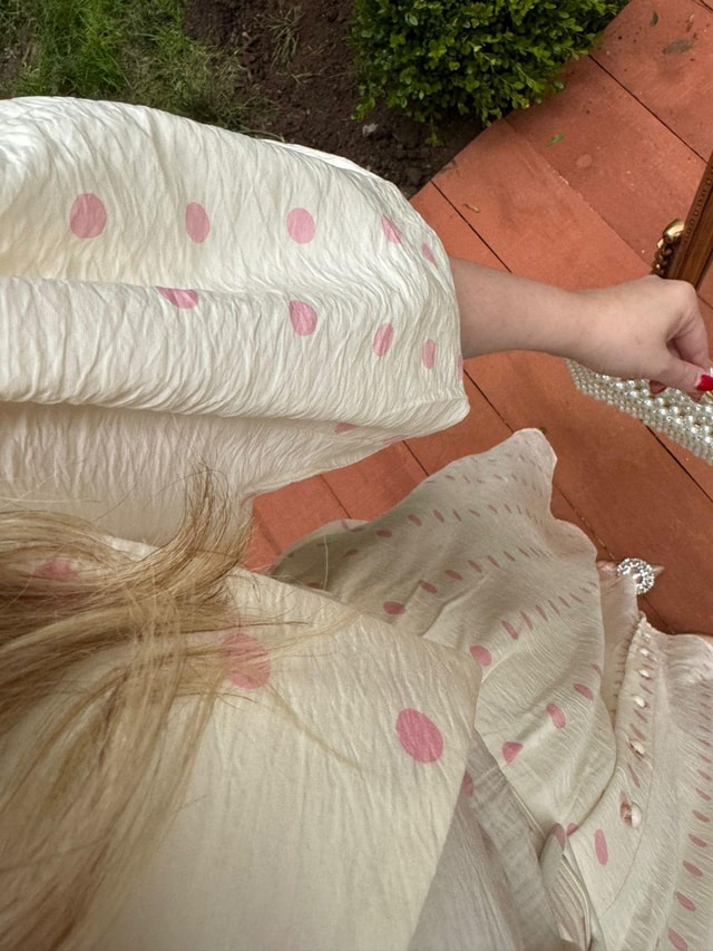 Diana Balon Kol Bebe Yaka Pembe Puantiyeli Elbise