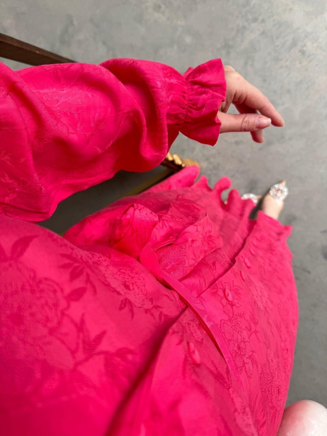 Diva Taş Broşlu Saten Elbise Pembe