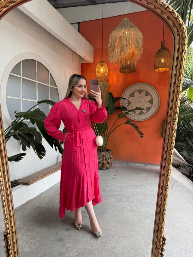 Diva Taş Broşlu Saten Elbise Pembe