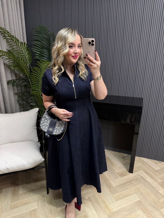 Fermuar Detaylı Tasarım Maxi Denim Elbise 