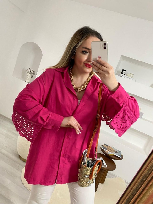 Fisto Detaylı Pembe Gömlek