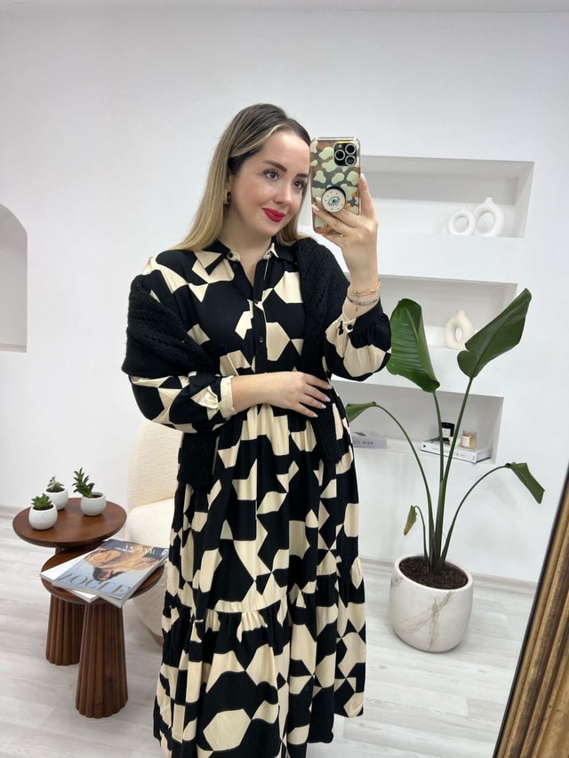 Geometrik Desen Maxi Boy Elbise