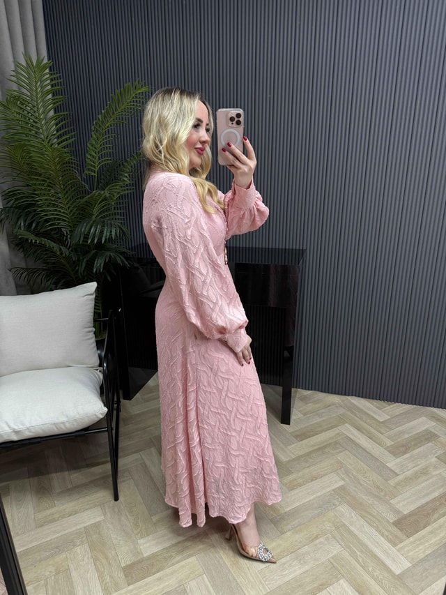 Hera Kemerli Özel Tasarım Elbise Pembe